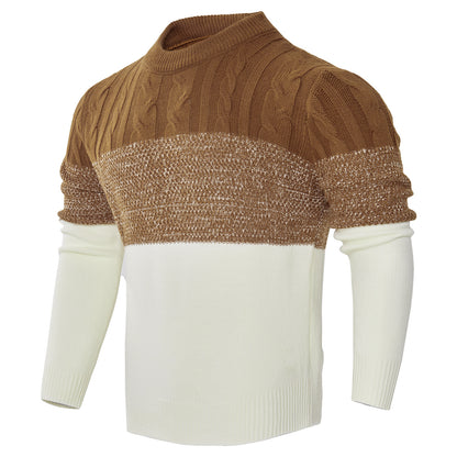 Men's Casual Color Block Long Sleeve Cable Knit Pullover Sweater